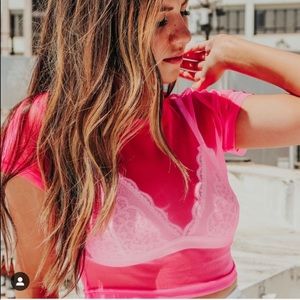 LF Stores emma & sam power mesh crop neon pink